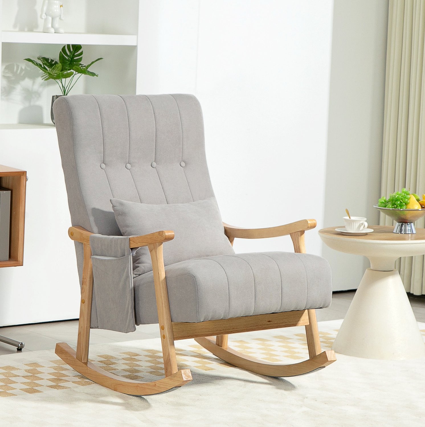 CHICFURN Schommelstoel met houten frame en grijze bekleding