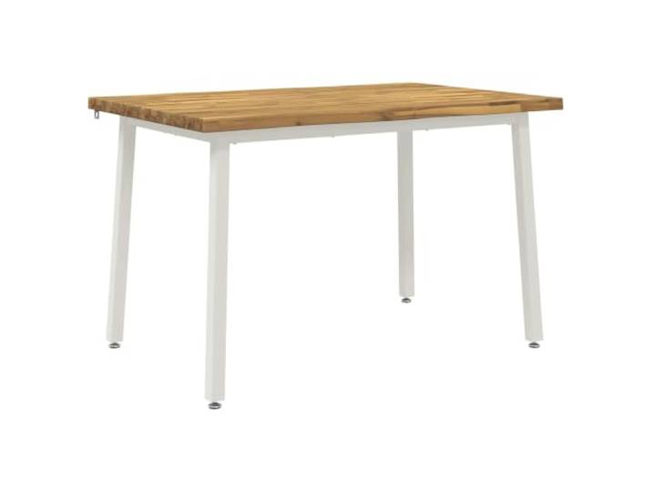 HFXHIJXQ Esstisch 110x55x75cm Akazie Massivholz Weiß Küchentisch Doppelte Baumkante, verzinktes Stahlgestell und verstellbare Füße für Esszimmer und Wohnbereich.