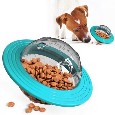 The Handy Homestead Durable Chewable Dog Frisbee & Food Dispenser Flying Disc Toy Interactive Play & Training Aid blue