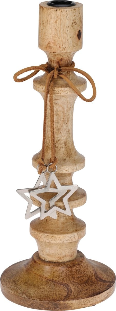 Home&Styling Houten Kandelaar met Ster, Hoogte: 30 cm