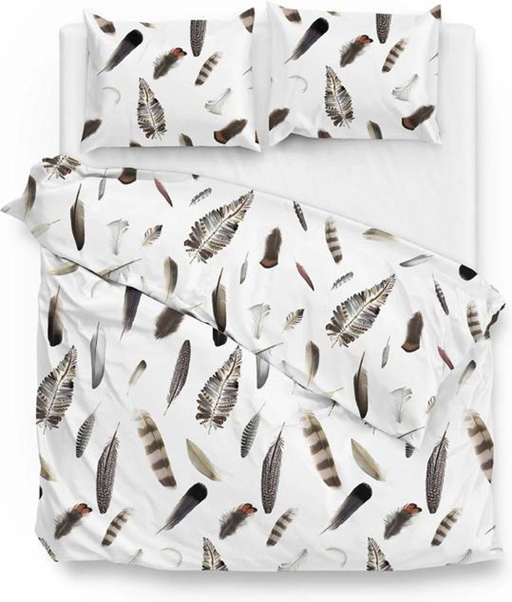 Zo! Home Chester Dekbedovertrek Flanel Eenpersoons White/Brown 140x200 cm