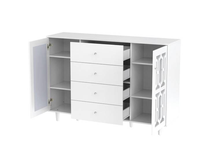 Modenvie Anrichte 147,5/40/102 cm aus MDF mit Spiegeloberfläche und 4 Schubladen Weiß, 147.5x102x40 cm, Esszimmer, Anrichten