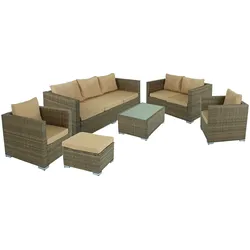 Garden Pleasure Lounge-Set MURCIA, Polyrattan Braun / Kissen 100 % Polyester Cremebeige