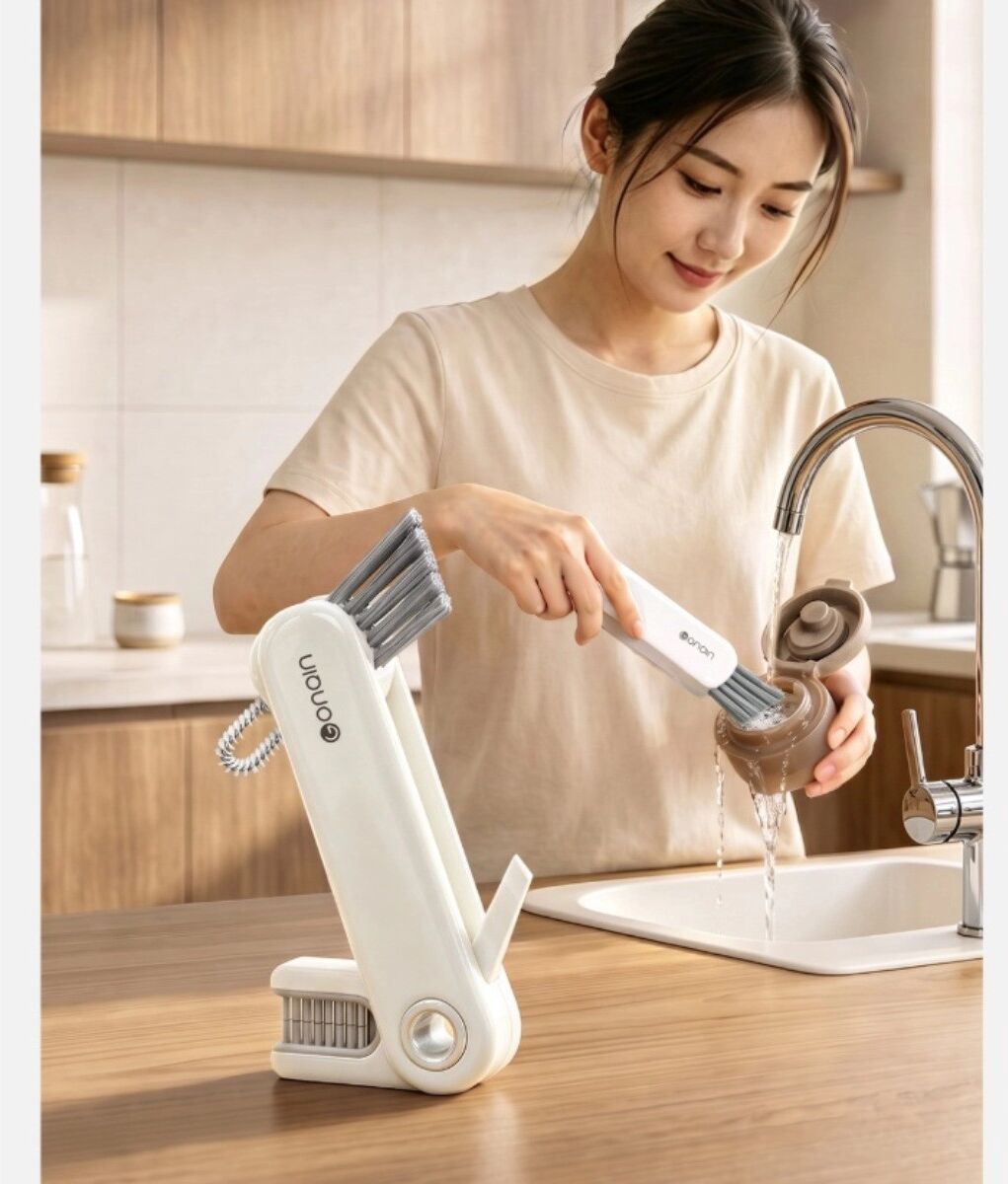 INF Brosse de nettoyage multifonction 4-en-1 pour tasses, biberons, couvercles et interstices Gris