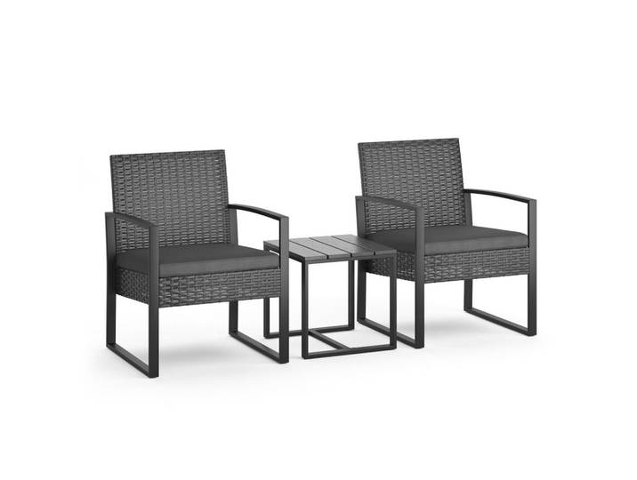 OK-Living Gartenmöbel-Set Anthrazit 3 Teile, mit Tisch, Kunststoff, Rechteckig, Gartenmöbel, Gartengarnituren, Gartenmöbel-Set