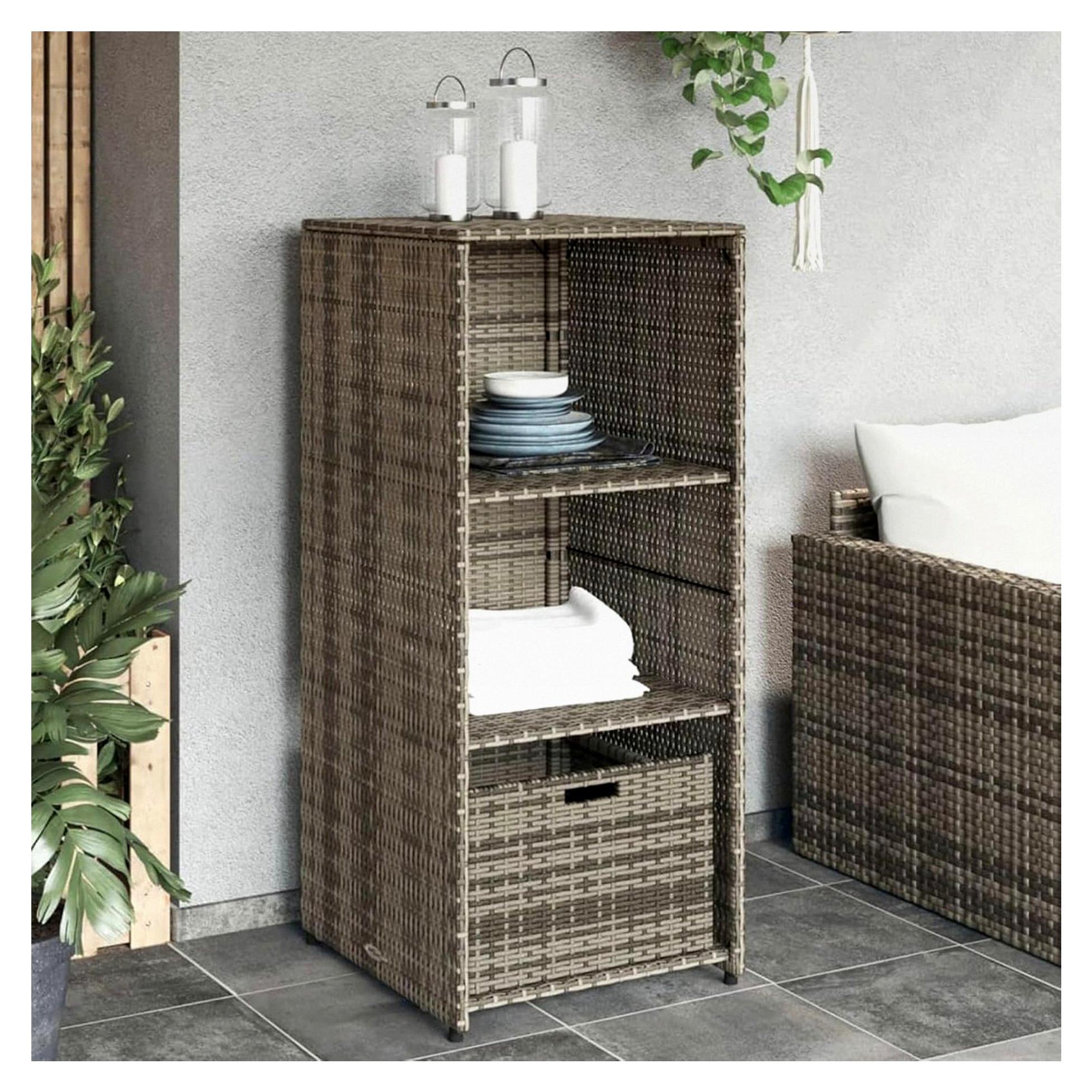 Gartenschrank Grau 50x55x115 cm aus Poly Rattan, Geräteschuppen, wetterfest, Outdoor Schrank, Gartenhausschränke, Terrassenschrank