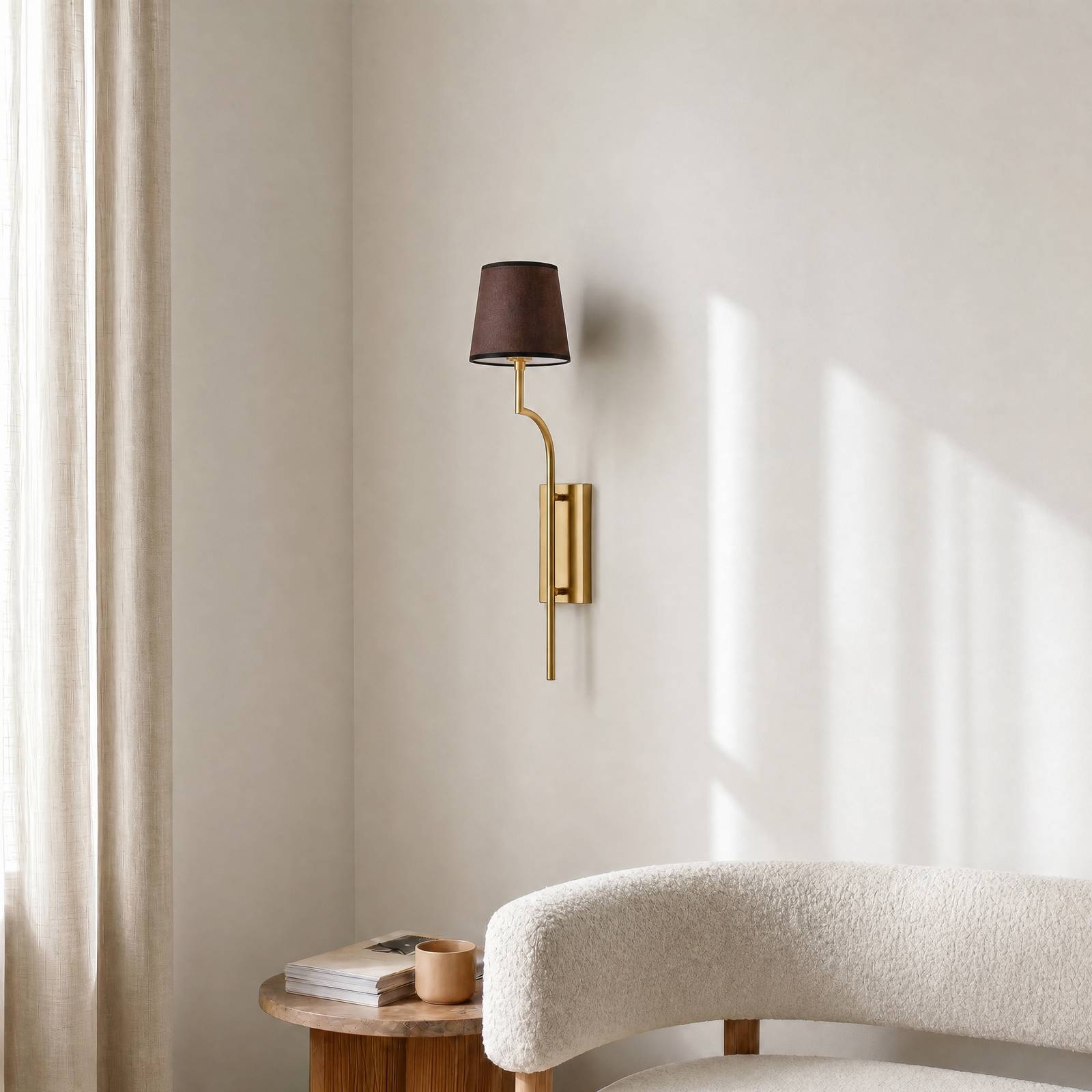 Wandlampe Lumora Opviq, dimmbar, messing / gold, für Wohn- / Esszimmer, Textil / Stoff / Seide, Wandleuchte, Wandlampe Innen