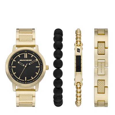 Quarzuhr SKECHERS "Textured Bracelet Set", gold (gelbgoldfarben), Armbanduhren, Herren, Quarzuhr, Armbanduhr, Ideal auch als Geschenk, analog