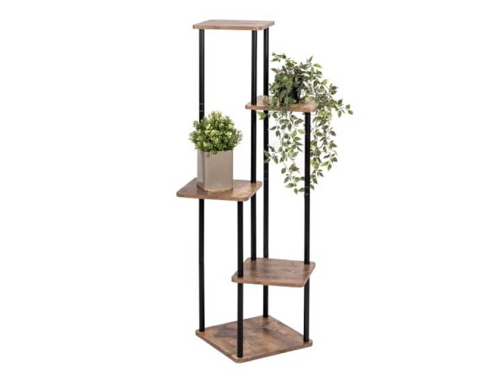 eluno Pflanzenständer, Blumenregal, dekorativer Blumenständer mit 5 Ablagen, multifunktionale Blumentreppe, Moderne Materialkombination von FSC-zertifiziertem MDF-Holz und schwarzem Metall