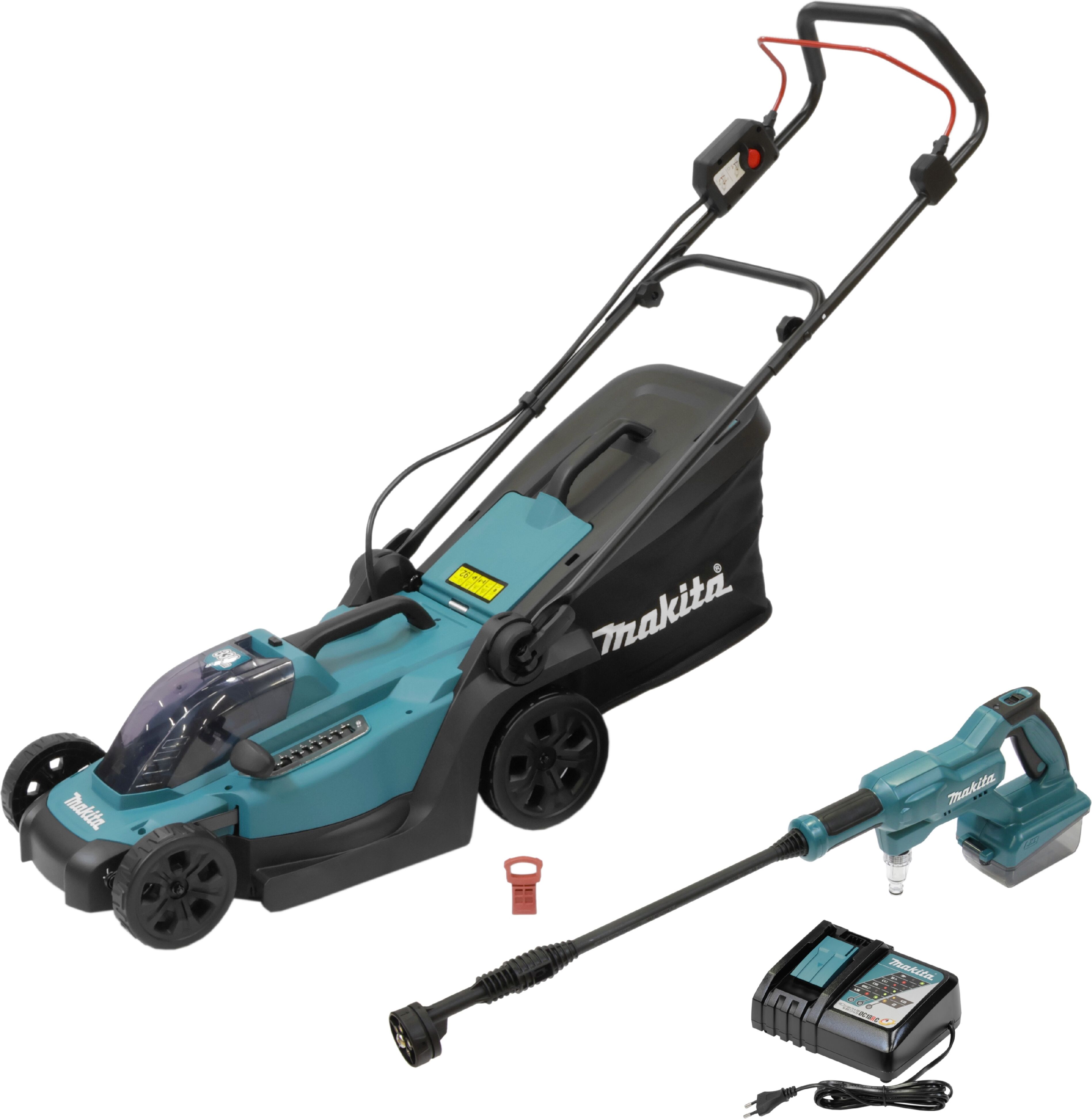 Akkurasenmäher MAKITA "DLX2583T", türkis, B:37,5cm H:97,5cm T:135cm, Rasenmäher, Akkurasenmäher, inkl. Akku-Druckreiniger, Akku und Ladegerät