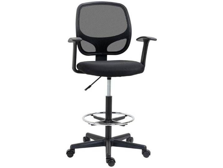 Chaise bureau ergonomique pivotante dessinateur noir 120kg - Repose-pieds réglable 60x56x110-132cm