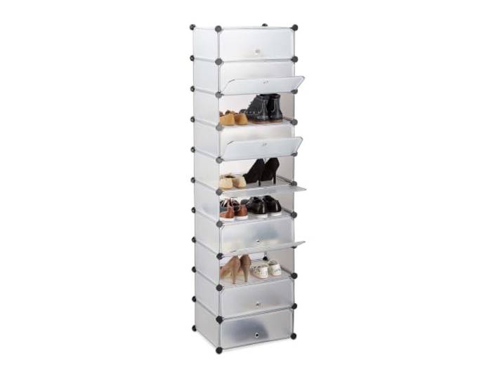 Relaxdays 10021963 Meuble chaussures rangement 10 casiers plastique chaussures modulable DIY HxlxP: 176x49x37 cm\, transparent