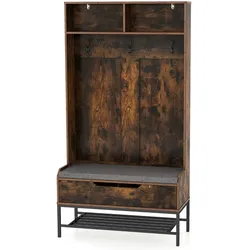 Helloshop26 - 4-in-1 Garderobenständer mit Aufbewahrungsbank 90 x 38,5 x 170 cm optimaler Komfort gemütliche Atmosphäre rustikales 20_0019034
