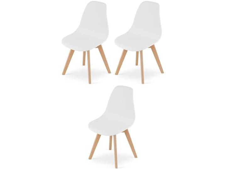 NMK HOME Stuhl 3er Set Kunststoff Holz Weiß Skandinavisch Kunststoff, Holzbeine, ergonomisch, Esszimmer, Büro, stabil, einfaches Design, leicht zu reinigen, vielseitig, Skandinavisch