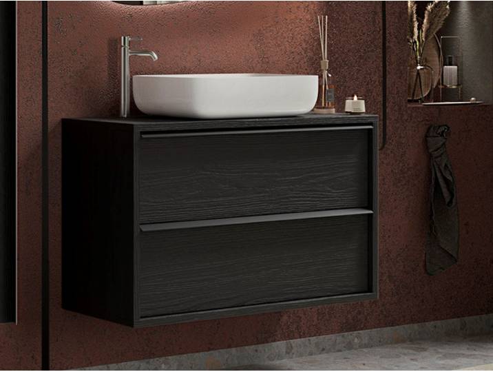 Meuble de salle de bain 2 tiroirs suspendu Steel salle de bain Wengue - Basika