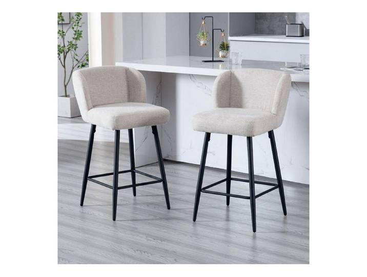 LuxusKollektion Barhocker Barhocker Metallfüße Sitzpolster Leinen Rückenlehne Küche 2 Oatmeal