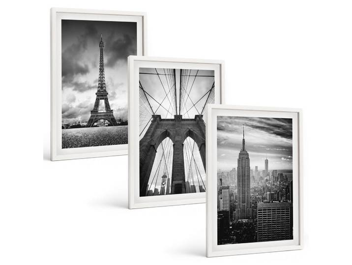 Tulup Bilder SET 3er Set - 40x60 cm Weißer Rahmen - Monochromatische Brückentürme, Kunststoff, Rechteckig, 40x60 cm, Fotografie, Bilder & Rahmen, Bilder