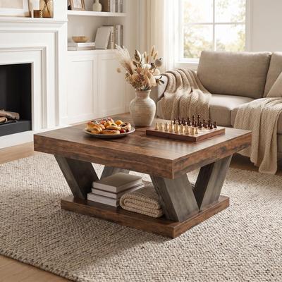 Bluebell 2-Tier Coffee Table with Large Storage Shelf for Living Room、Home Office