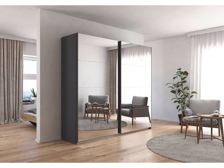 Armoire coulissante Quadra amortisseur 226cm Gris/Gris métallisé Avec portes miroir