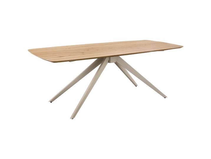 Valdera Esstisch, Perlmutt, Wildeiche, Holz, Metall, Wildeiche, massiv, oval, Stativgestell, 100x77x180 cm, Esszimmer, Tische, Esstische, Esstische oval
