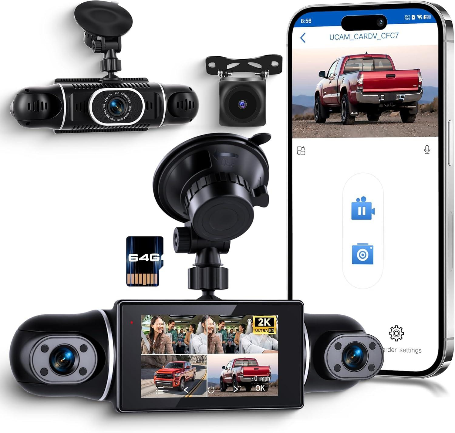 Selius 4-kanaals Dashcam met 360 graden zicht voor voor en achter