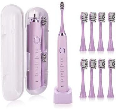 Inspired Deals Portable Sonic Electric Toothbrush With 8 Brush Heads & Smart Timer purple