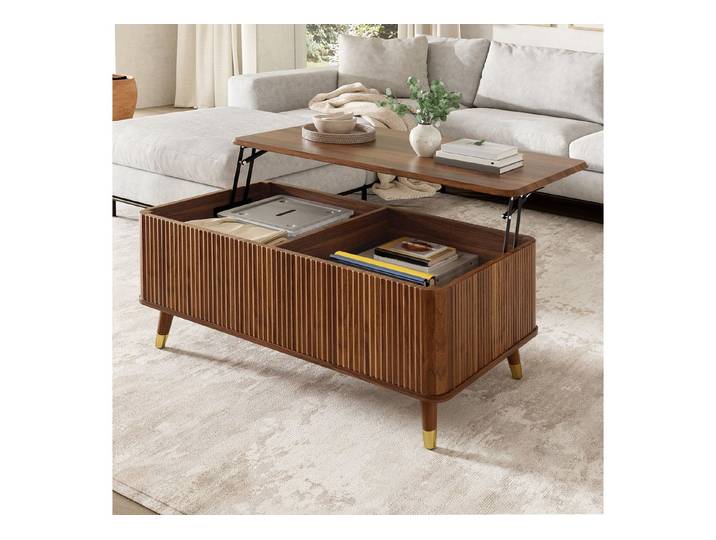 STILVORA Couchtisch höhenverstellbare Tischplatte Wohnzimmertisch in Walnuss-Optik (Modern Retro, höhenverstellbar, Walnussoptik, MDF, anhebbare Tischplatte, Stauraumfach, stabil, langlebig), verschiebbar, multifunktional, robust