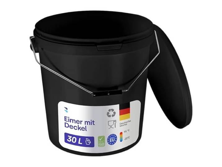 BenBow Eimer mit Deckel 30l Schwarz 20x 30 Liter - lebensmittelecht, stabil, luftdicht, auslaufsicher, geruchsneutral - Aufbewahrungsbehälter aus Kunststof - leer