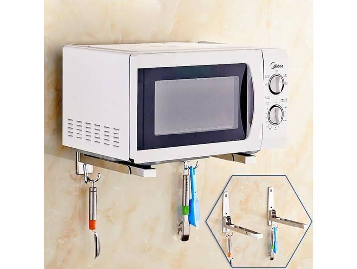 2xÉtagères de cuisine murale en acier inoxydable 304 pour four à micro-ondes avec deux crochets
