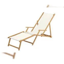 Erst-Holz Liegestuhl weiß Fußablage u Kissen Deckchair klappbar Sonnenliege Holz Gartenliege 10-303NFKD