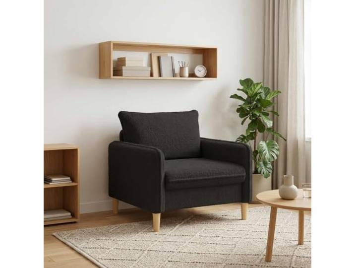 XL Sessel Schwarz Bouclé mit Armlehnen Bouclé 100 % Polyester, Holzwerkstoff-Metall-Rahmen, Schaumstofffüllung, Pfostenbeine Kunststoff