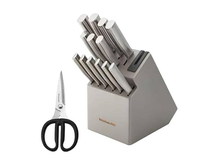 KitchenAid Gourmet Messerblock Set mit integriertem Spitzer, 15-teilig, Edelstahl