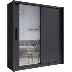 SCHWEBETÜRENSCHRANK FRISKA 154,4/214,4/62cm 2-türig mit Spiegel Grau