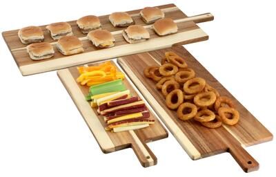 MegaChef 3 Piece Acacia Wood Charcuterie Cheese Board Set with Handles