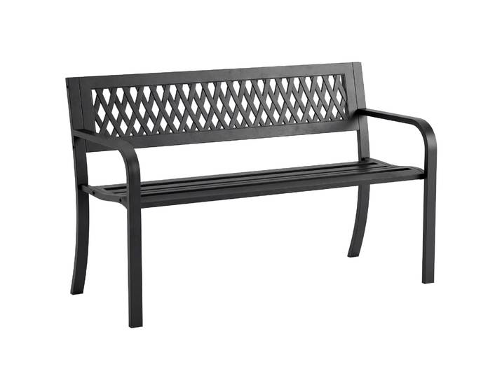 Banc de jardin extérieur Outsunny 2 places avec assise rayée noire