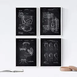 POSTER Set mit 4 Schwarz Badezimmer Patent A3 Schwarzer Rahmen