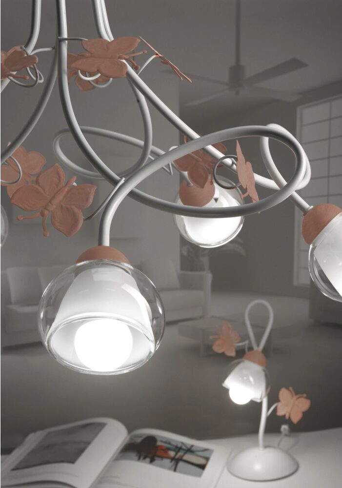 Onli LAMPADARIO BUTTERFLY BIANCO/ROSA 5 LUCI