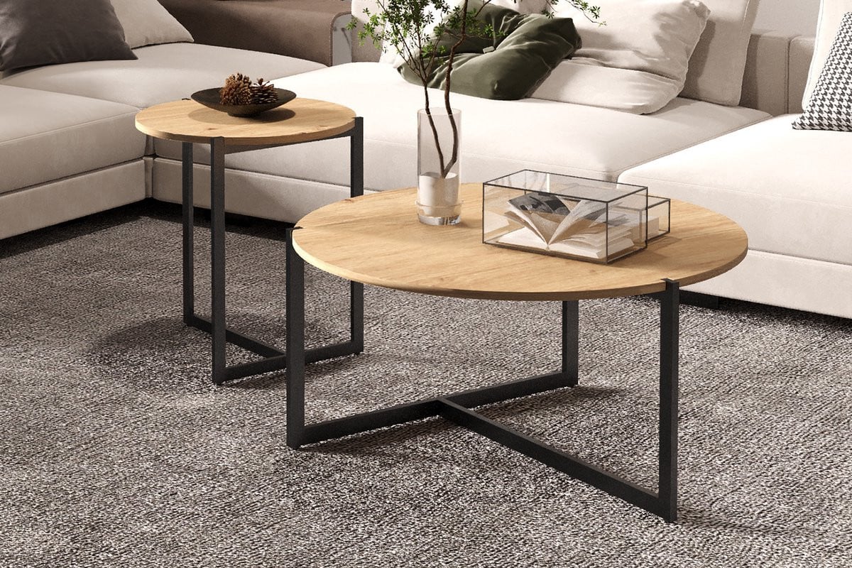 Set van 2 Rousseau Salontafels Pola Decor Oude Eik