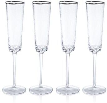 Zodax Kampari Triangular Champagne Flutes with Platinum Rim, Set of 4