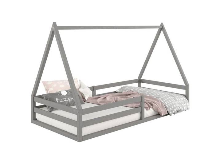 Lit cabane SILA 90x190 cm lit simple enfant 1 place type Montessori en pin massif gris