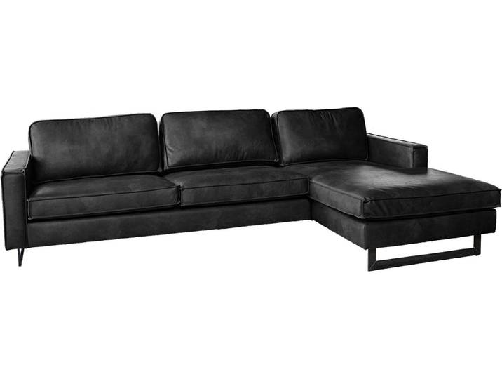 KAWOLA Ecksofa VILNIUS 3-Sitzer mit Longchair rechts Lederfaserstoff schwarz
