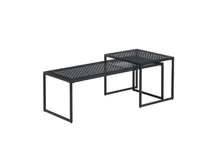 furnicato Satztisch 2er Set 100x40x35/50x40x40 cm Transparent Schwarz (1-St), Platzsparend stapelbarer Couchtisch mit Gitterstruktur in Schwarz