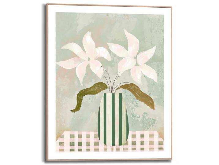Poster REINDERS Abstract Table Flowers , grün (farbe bild(er): grün), B:40cm H:50cm T:1,6cm, Bilder, Poster, Wohnzimmer - Blumen - Vase - Grün - MDF - Blumen und Pflanzen