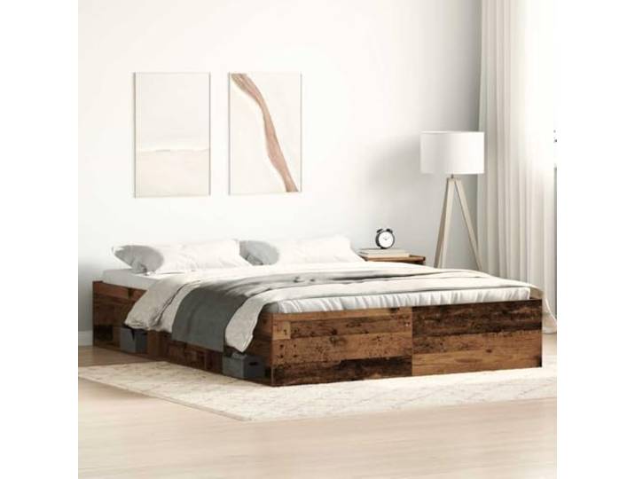 RJPLMFV Bettgestell, Holz, 150 x 200 cm, ohne Matratze 6 Fächer, Lattenrost inklusive, nachhaltiges Holz