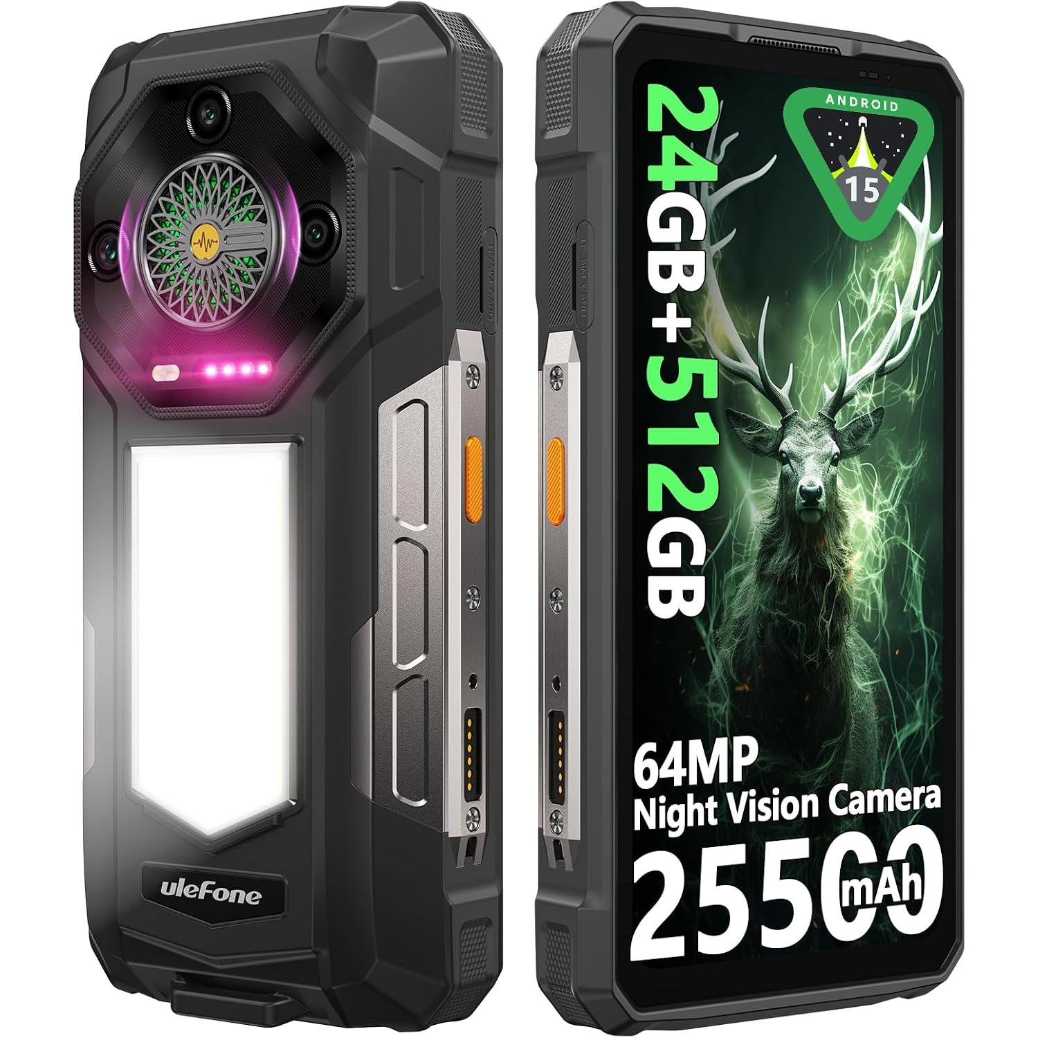 Ulefone Armor 33 Outdoor Handy AI Smartphone - 24GB+512GB - 25500mAh 66W 6,95" 120Hz 118dB Lautsprecher Android 15, 1100LM Campinglampe 3-Slots/NFC