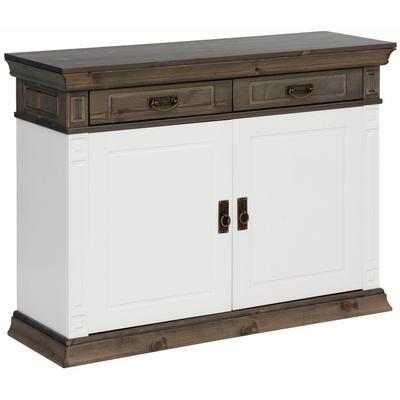 Kommode OTTO HOME "Vinales, mit 2 Schubläden, 2 Türen und Messinggriffe im Jugendstil", weiß (weiß, wengefarben), B:109cm H:83cm T:39cm, Sideboards, Kommode, Messinggriffe im Jugendstil, mit Zierleisten und elegantem Sockel