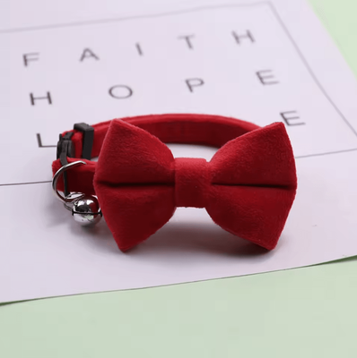 Inspire Curations Charming Bell Bow Adjustable Cat Collar red