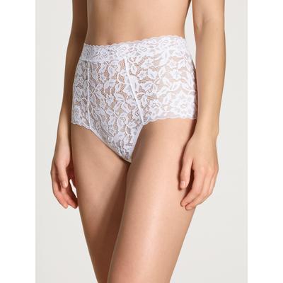 High-Waist-Slip CALIDA "Natural Comfort Lace", Damen, Gr. L (48/50), Spitze, weiß, Spitze, Obermaterial: 86% Polyamid, 14% Elasthan, unifarben, normal, Unterhosen, weiche, verspielte Spitze, elastisch, extrabreiter Bund, bequem