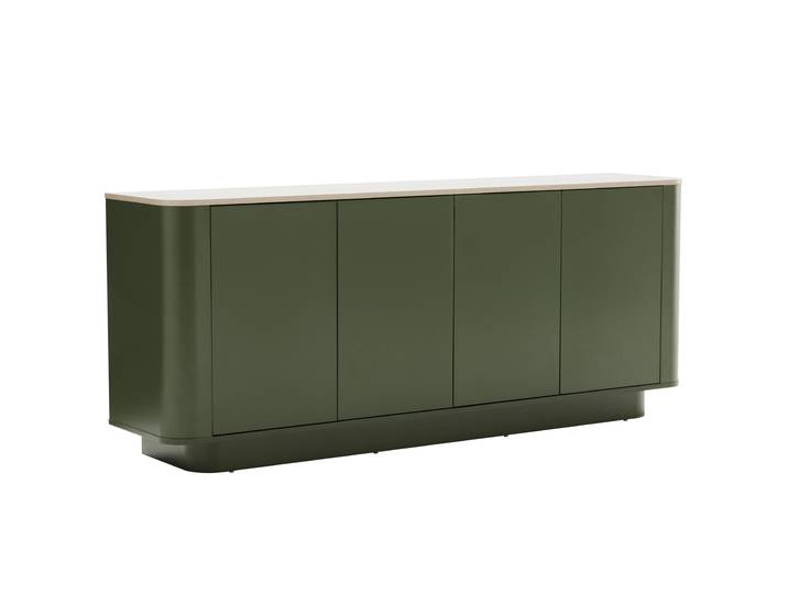 Oviala - Buffet coloré 4 portes 180 cm plateau effet travertin