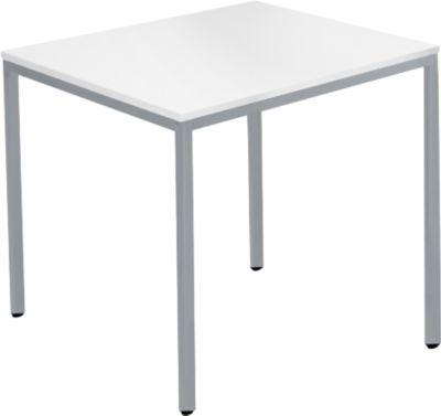 Schäfer Shop Pure Stahlrohrtisch, Quadrat, Quadratrohrfuß, B 800 x T 800 x H 720 mm, weiß/weißaluminium